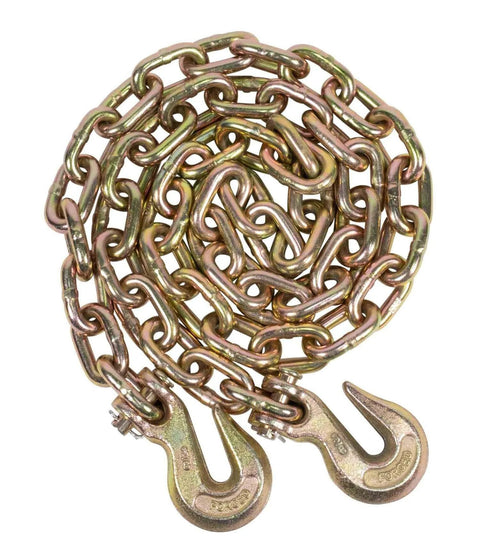 ✝️ 3/8 Inch x 6 FT Grade 70 Binder Chain with Clevis Grab Hooks - G70 Transport Tow Chain - 6,600 Lbs Working Load Limit coiled on white