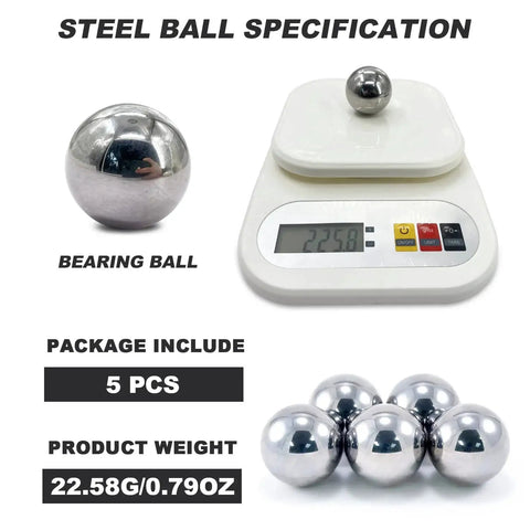1.5 Inch Bearing Balls Set Five Pieces 38mm G25 Steel Precision Balls for bike bearings displayed on a scale and grouped