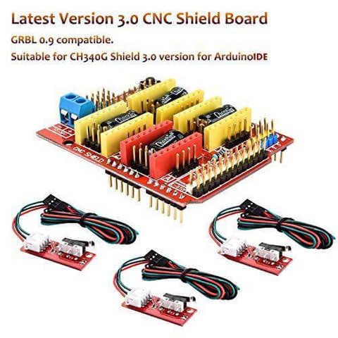 3D Printer CNC Controller Ardiuno CNC kit - for Arduino IDE, GRBL CNC Shield Board+RAMPS 1.4 Mechanical Switch Endstop DRV8825 A4988 Stepper Motor Driver Nema17 Stepper Motor LKB02,Black
