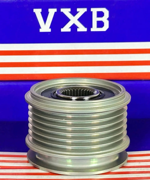 Alternator freewheel pulley, 6-rib, 61 mm OD, metal silver, VXB Bearings