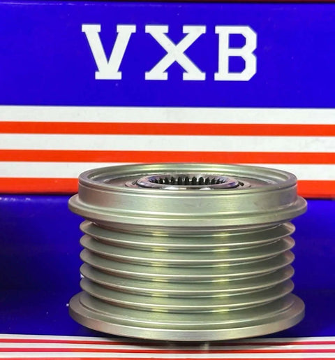 Alternator pulley, silver metal, multi-groove with splined hub, for Hyundai Santa Fe II (CM) by VXB Bearings
