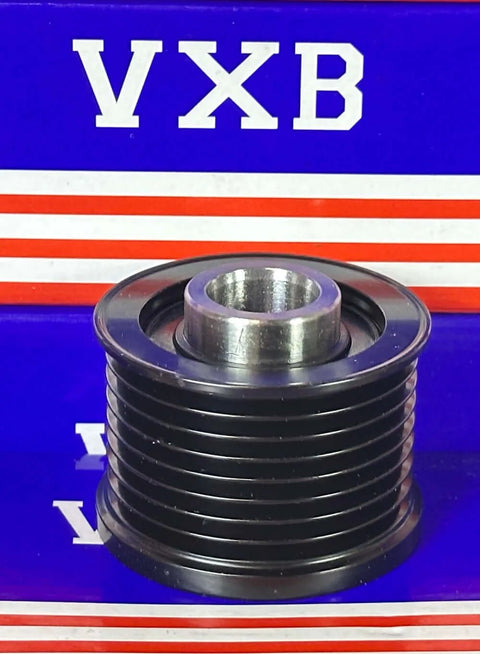 Alternator freewheel pulley, black multi-groove, VXB Bearings, for BMW/Jeep/Chrysler.