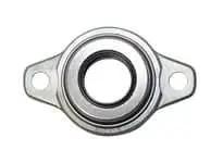Front view of 25mm Extra-Narrow Eccentric Collar 2-Bolt Flange Bearing Unit UFL005C with open pressed-steel cover and ZDC alloy housing.