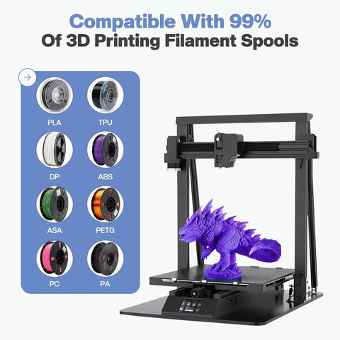 3D printer with dragon model, showing compatibility with various filament types, emphasizing Filament Vacuum Storage Kit With USB Pump 20 Light Proof Vacuum Bags For 3D Filament Keeps Dry And Clean 12.6 x 13.38 in.