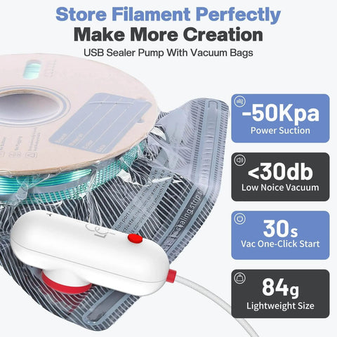 Filament Vacuum Storage Kit With USB Pump 20 Light Proof Vacuum Bags For 3D Filament Keeps Dry And Clean 12.6 x 13.38 in