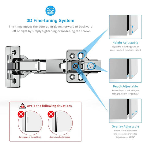 Diagram of 2 Pack Frameless Full Overlay 175 Degree Soft Close Lazy Susan Hinges With Clip On Plate showcasing adjustments