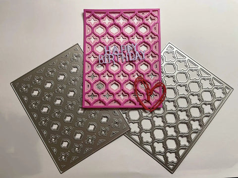 3D Floral Cutting Dies Set For Scrapbooking And Card Making With Layered Four Leaf Flower Designs displayed with completed card