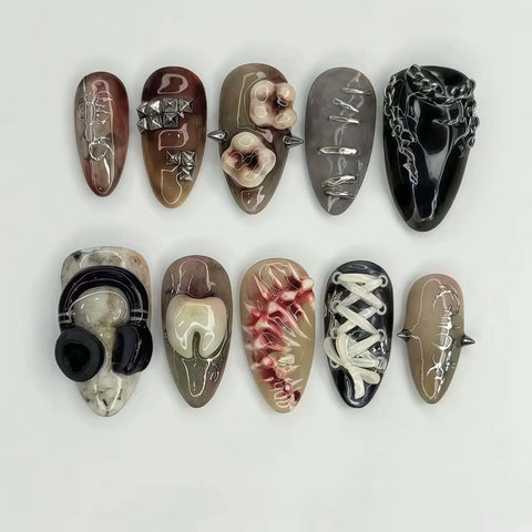 Marine Elements Nail Mold Set with 3D designs in silicone molds for nail art and crafts featuring shells, anchors, and starfish.