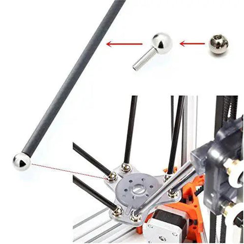 Sixteen Pieces Set Of 10mm M4 Threaded Steel Ball Rod Ends For Kossel Delta 3D Printer Magnetic Ball Joint System and Shafts visible