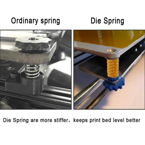 Comparison of ordinary spring and Five Pack 3D Printer Bed Springs 20mm OD 10mm ID 25mm Length Compression Mould Die Springs