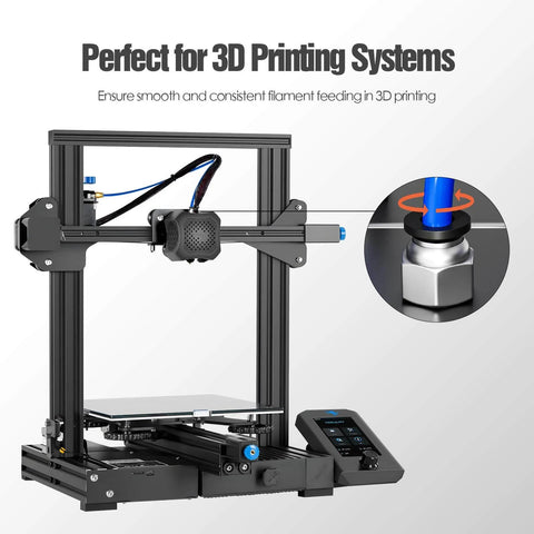 3D printer with Bowden PTFE tube fitting, focus on PC4-M10 quick coupler for 1.75mm filament feeding