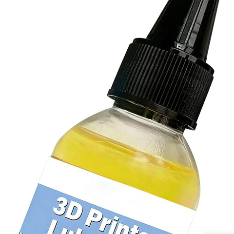 Close-up of 3D Printer Lubricant 100g Dust Resistant Oil bottle for smooth precision and low friction movement across axes and gears