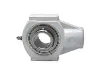 Front view of 1-1/4 inch stainless set screw hanger white thermoplastic saddle locking collar single ceiling rod support