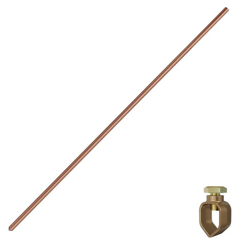 Image of a 3 Ft Ground Rod Kit Half Inch Copper Clad Grounding Rod With Ground Clamp For Electric Fences Satellite Dishes Generators And Earthing Needs
