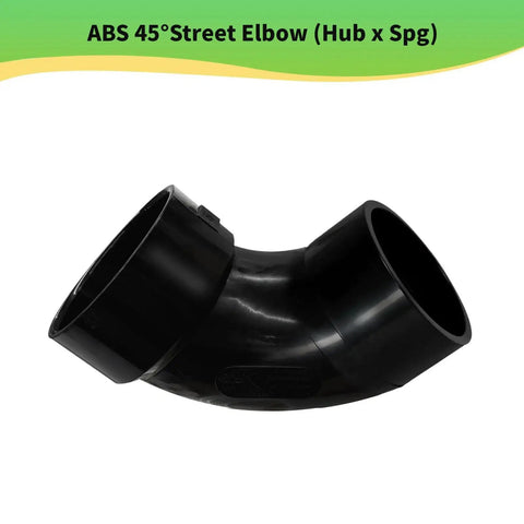 Image of a 3 Inch ABS 45 Degree Street Elbow Fitting for DWV Pipes Hub to Spigot, Solvent Weld Required.