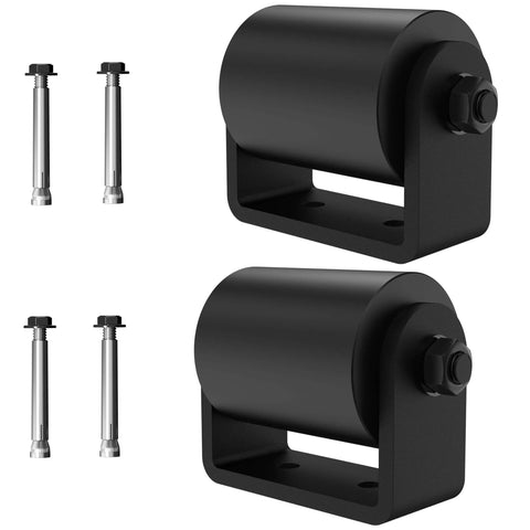 3 Inch Sliding Gate Guide Rollers 2 Pack with C Post Welded Bracket, black hard nylon rollers with bolts shown separately.