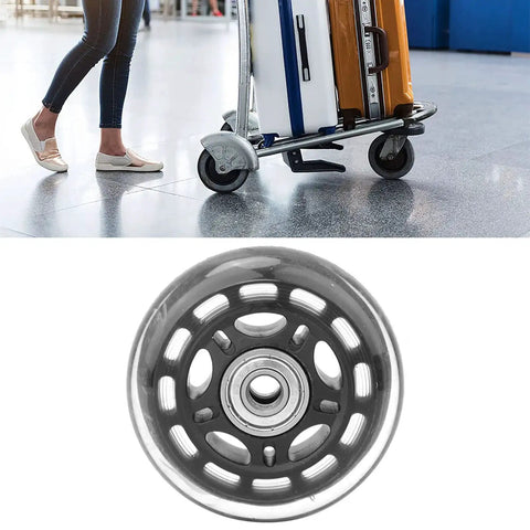 3 Inch Luggage Caster Replacement Wheel With 608ZZ Bearings, Silent PU Wheel for Suitcases installed on cart with close-up view