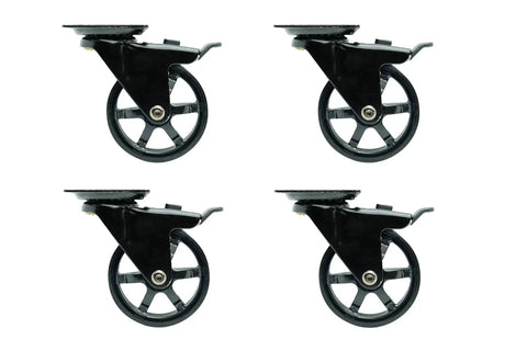4 pack of 3 Inch Polyurethane Black Mag Designer Caster Set With Non Marking Floor Protection, Total Lock Braking System