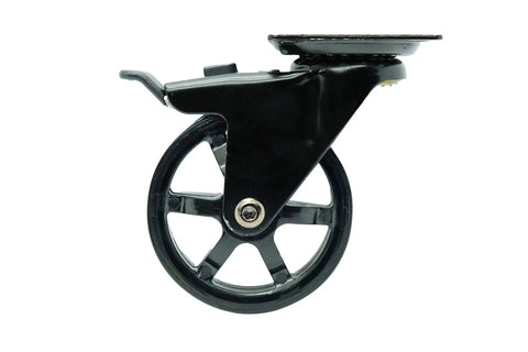 Side view of 3 Inch Polyurethane Black Mag Designer Caster Set with Non Marking Floor Protection and Total Lock Braking System