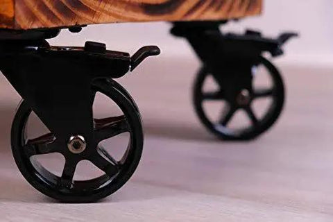 3 Inch Polyurethane Black Mag Designer Caster Set With Non Marking Floor Protection installed on wooden furniture