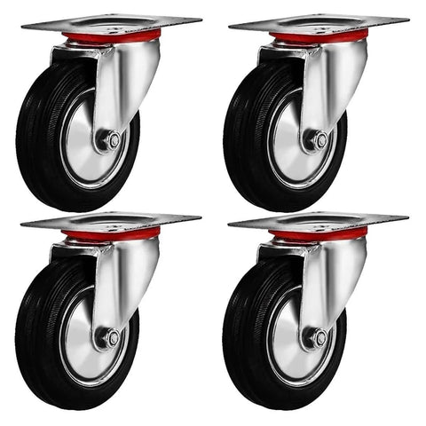 Set of 4 3 Inch Heavy Duty Swivel Caster Wheels with Top Plate, Rubber Base, Double Ball Bearings, Non Marking