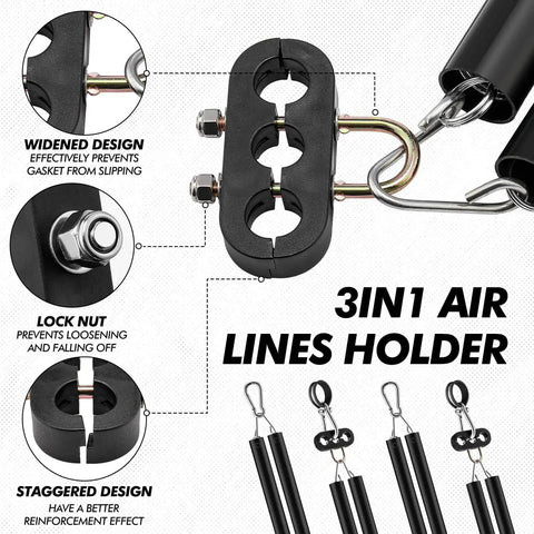 Close-up of 4 Pack 16 Inch Dual Trailer Spring Kit with heavy duty tension springs and 3 in 1 hose holder for ABS air lines.