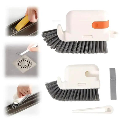 3-In-1 Removable Window Slot Brush With Hidden Scraper for groove and track cleaning, showcasing a portable orange cleaning tool.