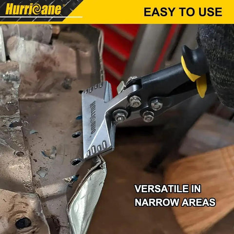 Close-up of 3 Inch Sheet Metal Hand Seamer flattening metal for HVAC, ergonomic handle, ideal for narrow spaces, precision use shown.