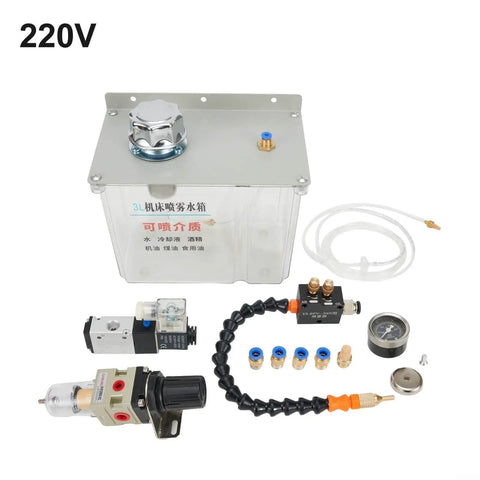 3L Lubrication Spray System For Machine Tools With Spray Cooler Coolant Pump And Oil Mist Sprayer 220V components displayed