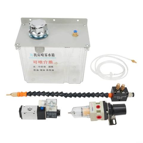 3L Lubrication Spray System For Machine Tools With Spray Cooler Coolant Pump And Oil Mist Sprayer 220V components displayed