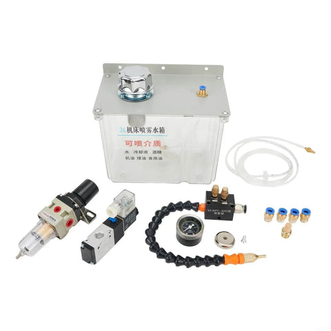 3L Lubrication Spray System For Machine Tools With Spray Cooler Coolant Pump And Oil Mist Sprayer 220V components displayed