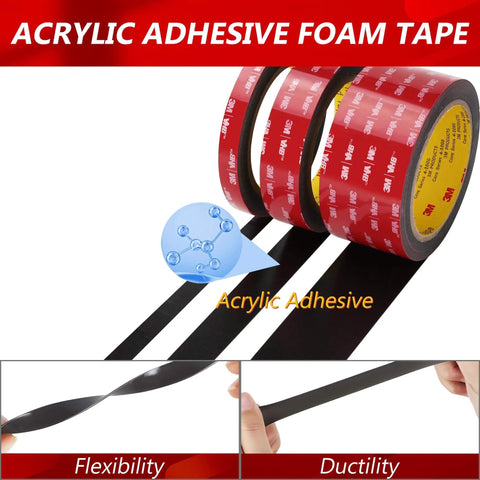 3M 5925 Black Double Sided Foam Tape 0.5 Inch By 18 Feet Heavy Duty Waterproof Mounting Tape with Super Sticky Acrylic Adhesive