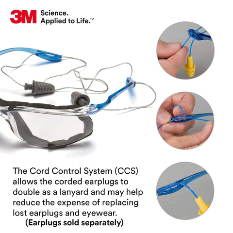 Virtua CCS Clear And Virtua Sport CCS Gray Safety Glasses Set With Foam Gasket, featuring cord control system and earplug lanyard