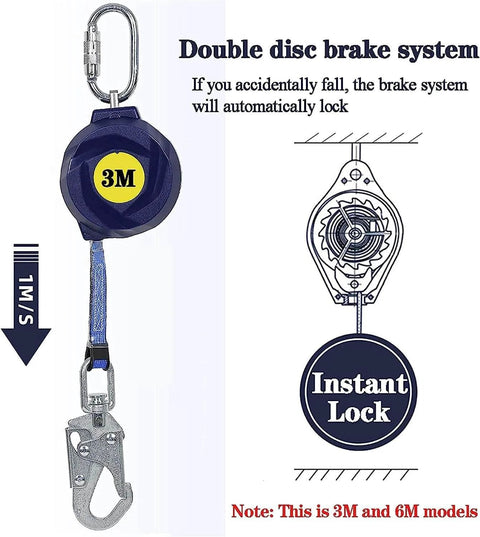 Pro Grade Heavy Duty Self Retracting Lifeline For Fall Protection Industrial Safety Rope With Quick Lock Disc Brake 3 Meter model