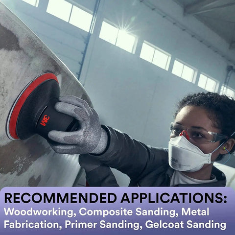 Person using 3M sanding tool with Net Disc 710W 5 Inch Hook And Loop Sanding Discs 12 Pack Assorted Grades in workshop