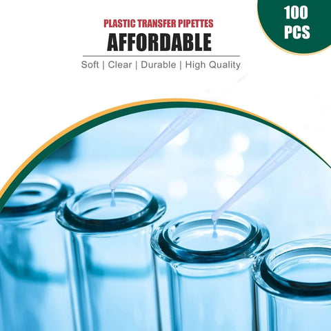 3ml Disposable Dropper Pipettes 100 Pack Leak Proof Food Grade Plastic with test tubes