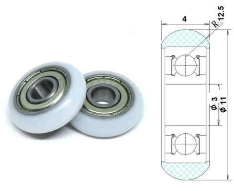 3mm Bore Bearing - 11mm White Plastic Tire 3x11x4mm round