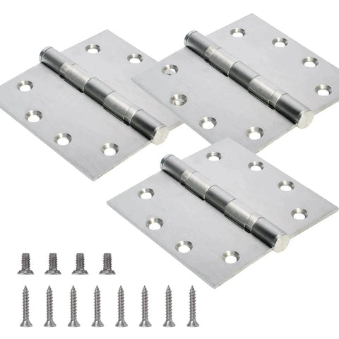 3-Pack Heavy Duty Commercial Door Hinge with Silent Steel Plain Bearing, 4.5 inch X 4.5 inch, Thickness 3 mm Stainless Steel