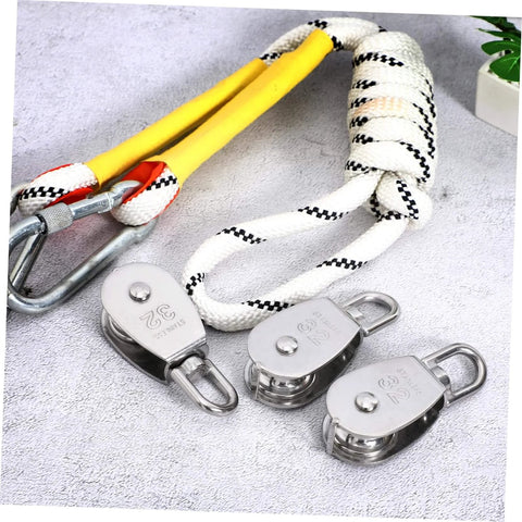 3pcs Stainless Steel Pulley Heavy Duty Single Block Swivel Cable Pulley for Lifting and Rigging Applications next to rope