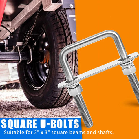 Heavy Duty Square U Bolts M12 Thread Size 304 Stainless Steel U Bolts 3-1/16 Inch Wide By 4-1/2 Inch Long Includes Nuts Plate And Washers Set Of 2 For 3 By 3 Inch Square Beams And Shafts