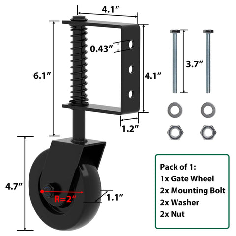 4.3 Inch Heavy Duty Gate Wheel With 360 Degree Rotation, Spring Loaded Shock Absorption Gate Caster, solid construction.
