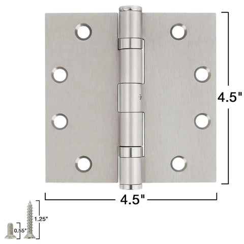 Three Pack 4.5 Inch Satin Nickel Ball Bearing Door Hinges Commercial Grade Heavy Duty Mortise Hinges For Interior Exterior Doors