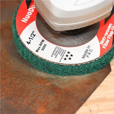 10 Pack 4 1 Half Inch Flap Discs For Angle Grinder Set With 180 And 320 Grits in use on metal rust removal
