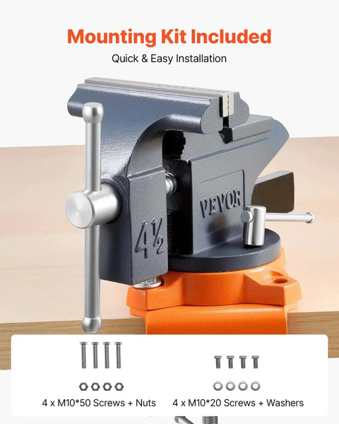 4.5 Inch Bench Vise With 270 Degree Swivel Base And Quick Release Rotating Clamp Cast Iron Portable Vise for woodworking.