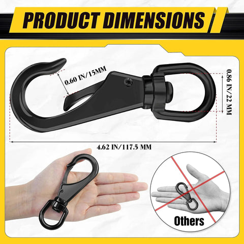 Two Pieces 4.6 Inch Stainless Steel Swivel Eye Snaps 220 Lbs Capacity Heavy Duty Flag Clips with product dimensions shown.