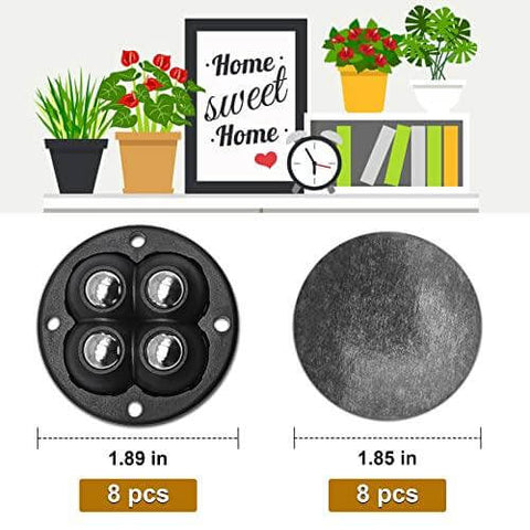 8-Pack Self Adhesive 4-Balls Caster Wheels Legs - Light Load showing dimensions and design in a home setting.