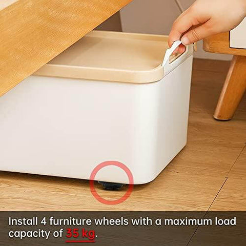 8-Pack Self Adhesive 4-Balls Caster Wheels Legs - Light Load installed on storage box with 35 kg capacity.