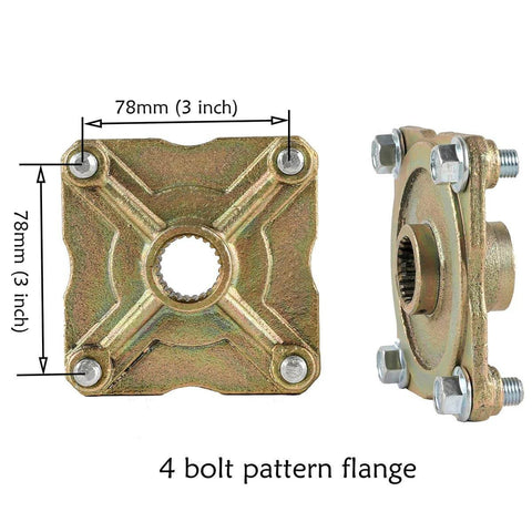 4 bolt pattern flange for 1" Steel Live Axle with 18x9.5-8 Tubeless Wheels Tires Rim and Chain Sprocket Brake Master Cylinder