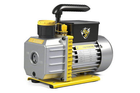 Vacuum pump 4 CFM, 110V, 1/3 HP, A2L single-stage rotary vane with oil bottle, yellow base