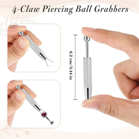 Close-up of 4-Claw Piercing Ball Grabber, 6.2 cm, part of Stainless Steel 9 Piece Piercing Kit With Ball Grabber Tools And Bead Clamps.